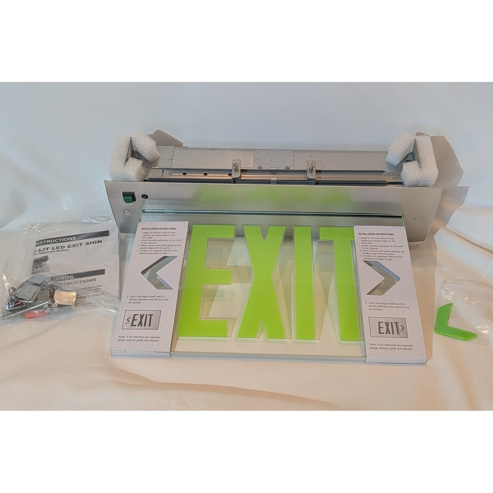 Qllite Recessed Mount Edge Lit LED Exit Sign Green 120 347Vac Damp Location